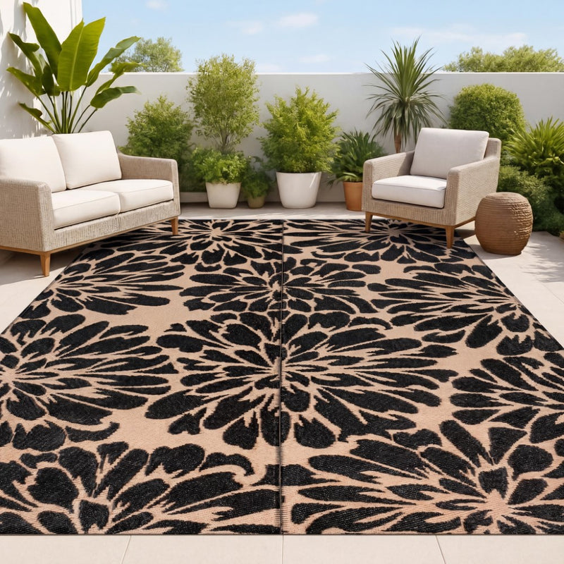 Bloom Modern Floral Foldable Waterproof Reversible Plastic Straw Area Rug