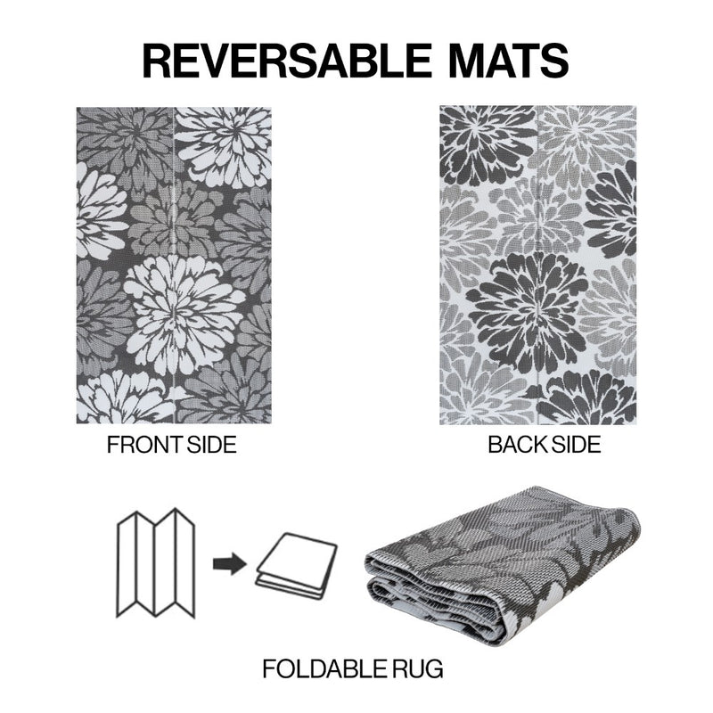 Bloom Modern Floral Foldable Waterproof Reversible Plastic Straw Area Rug