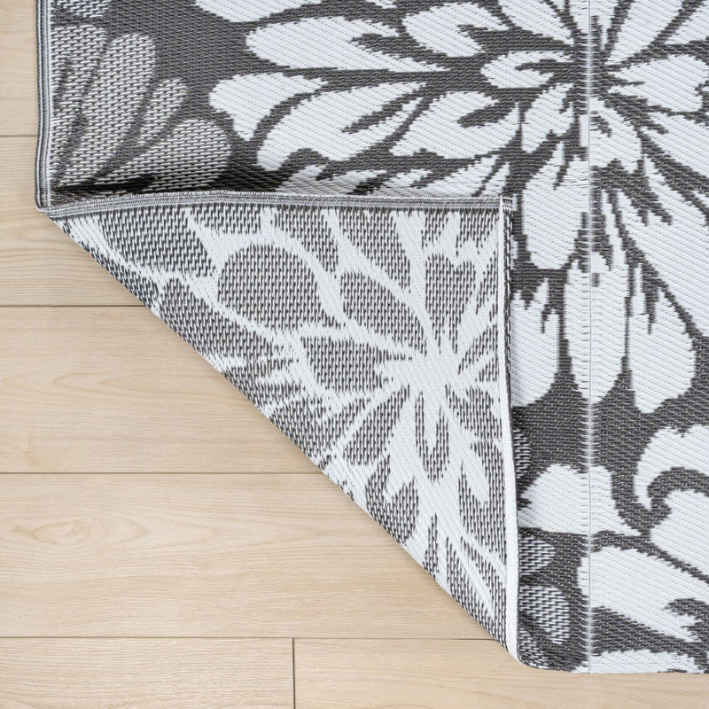 Bloom Modern Floral Foldable Waterproof Reversible Plastic Straw Area Rug
