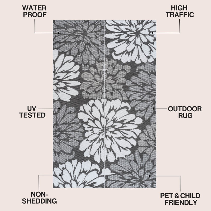 Bloom Modern Floral Foldable Waterproof Reversible Plastic Straw Area Rug