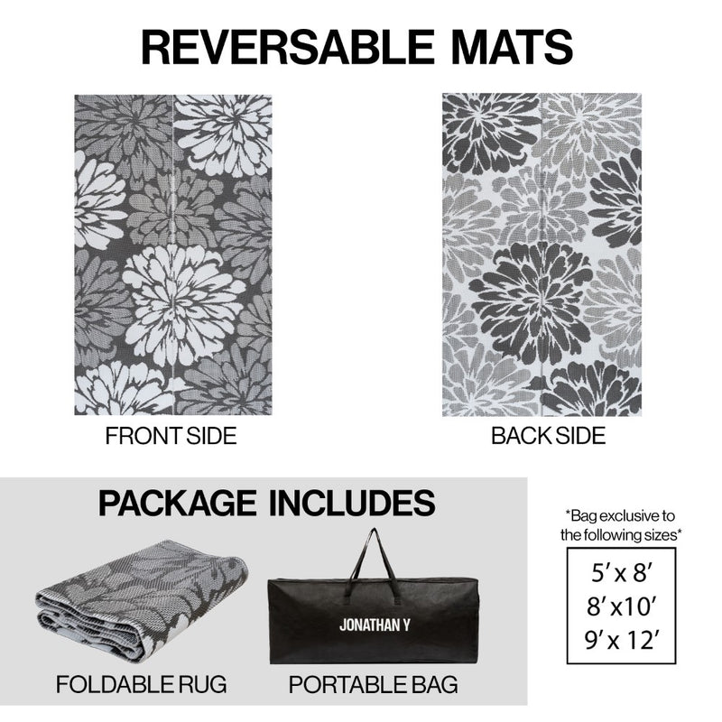 Bloom Modern Floral Foldable Waterproof Reversible Plastic Straw Area Rug