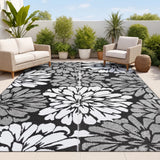 Bloom Modern Floral Foldable Waterproof Reversible Plastic Straw Area Rug