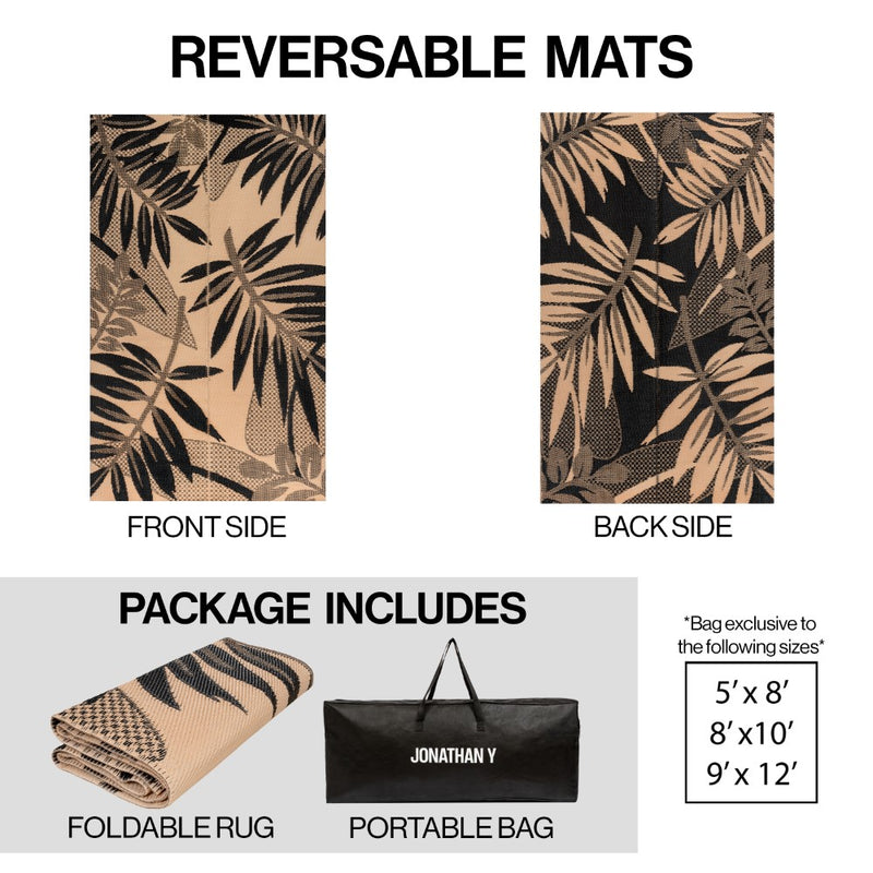 Wilde Classic Botanical Foldable Waterproof Reversible Plastic Straw Area Rug