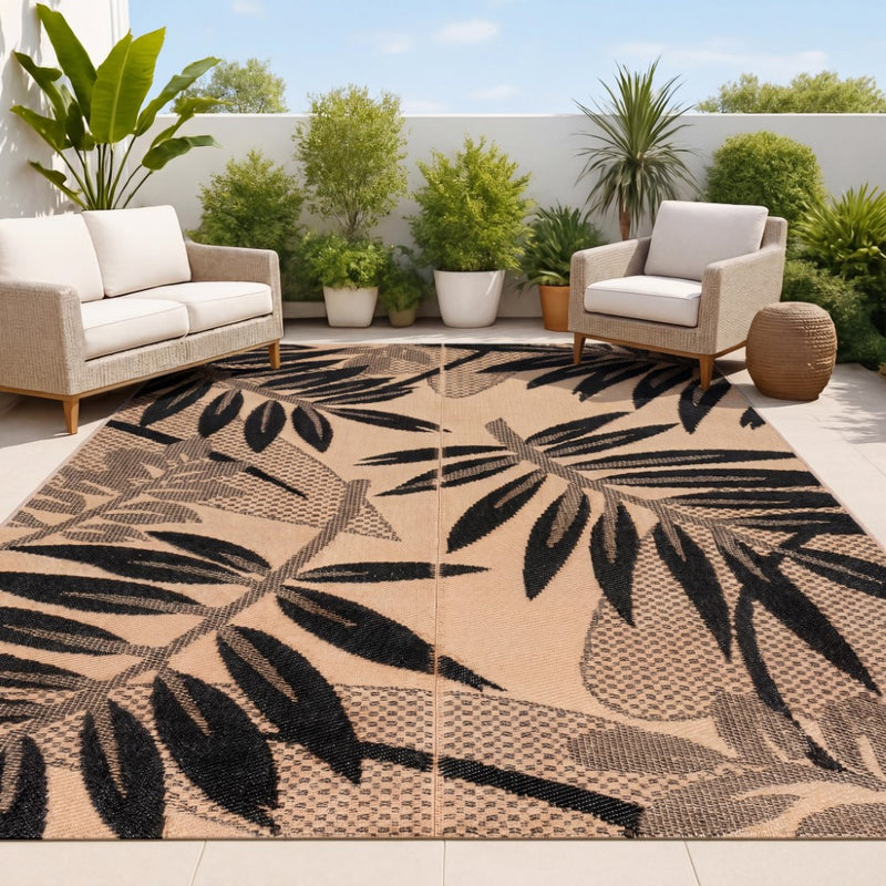 Wilde Classic Botanical Foldable Waterproof Reversible Plastic Straw Area Rug