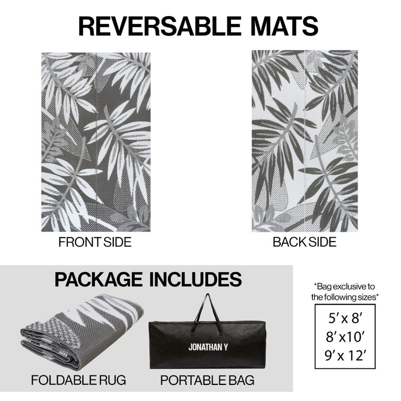 Wilde Classic Botanical Foldable Waterproof Reversible Plastic Straw Area Rug