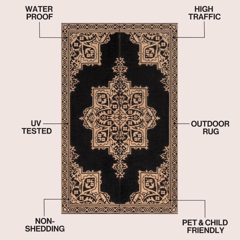 Dory Medallion Border Foldable Waterproof Reversible Plastic Straw Area Rug