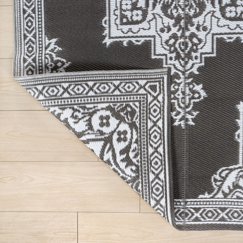 Dory Medallion Border Foldable Waterproof Reversible Plastic Straw Area Rug