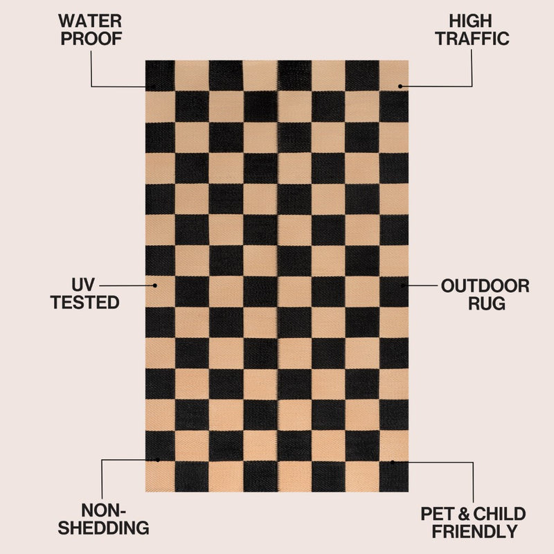 Bishop Geometric Checker Foldable Waterproof Reversible Plastic Straw Area Rug