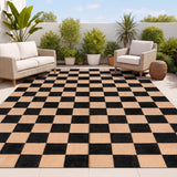 Bishop Geometric Checker Foldable Waterproof Reversible Plastic Straw Area Rug