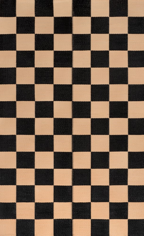 Bishop Geometric Checker Foldable Waterproof Reversible Plastic Straw Area Rug