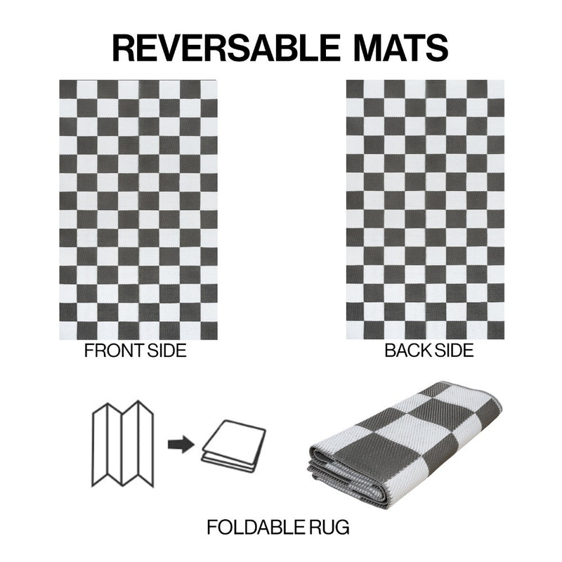 Bishop Geometric Checker Foldable Waterproof Reversible Plastic Straw Area Rug
