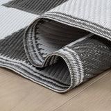 Bishop Geometric Checker Foldable Waterproof Reversible Plastic Straw Area Rug