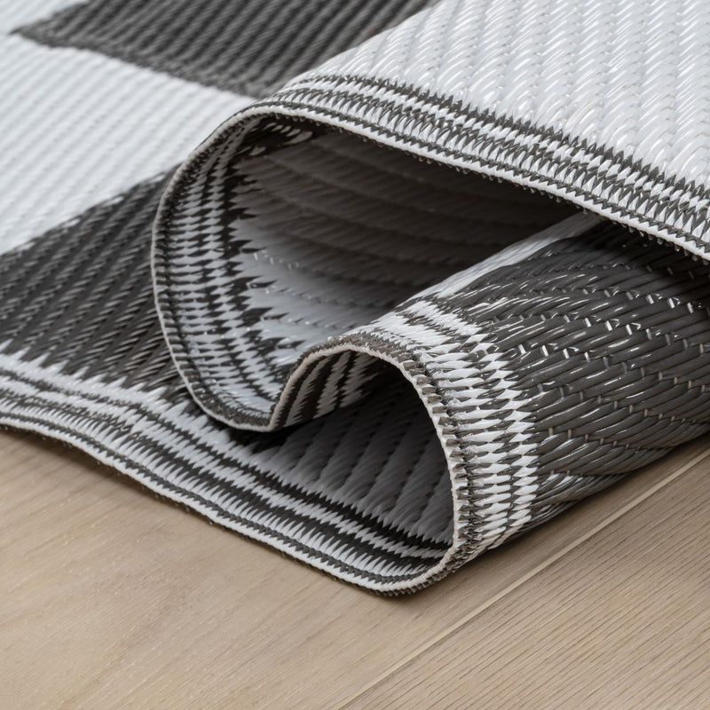 Bishop Geometric Checker Foldable Waterproof Reversible Plastic Straw Area Rug