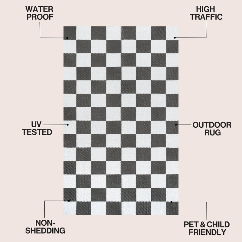 Bishop Geometric Checker Foldable Waterproof Reversible Plastic Straw Area Rug