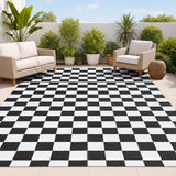 Bishop Geometric Checker Foldable Waterproof Reversible Plastic Straw Area Rug