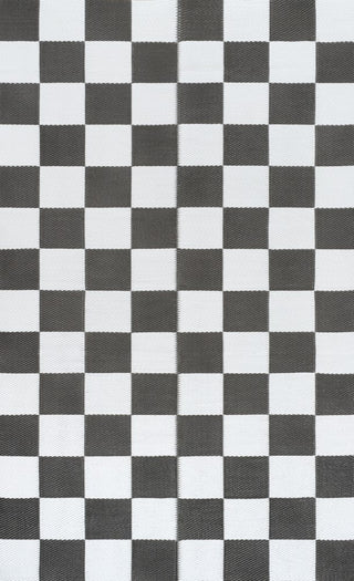 Bishop Geometric Checker Foldable Waterproof Reversible Plastic Straw Area Rug
