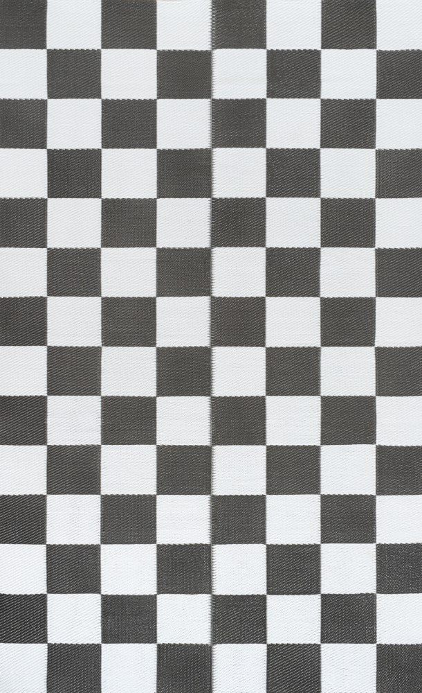 Bishop Geometric Checker Foldable Waterproof Reversible Plastic Straw Area Rug