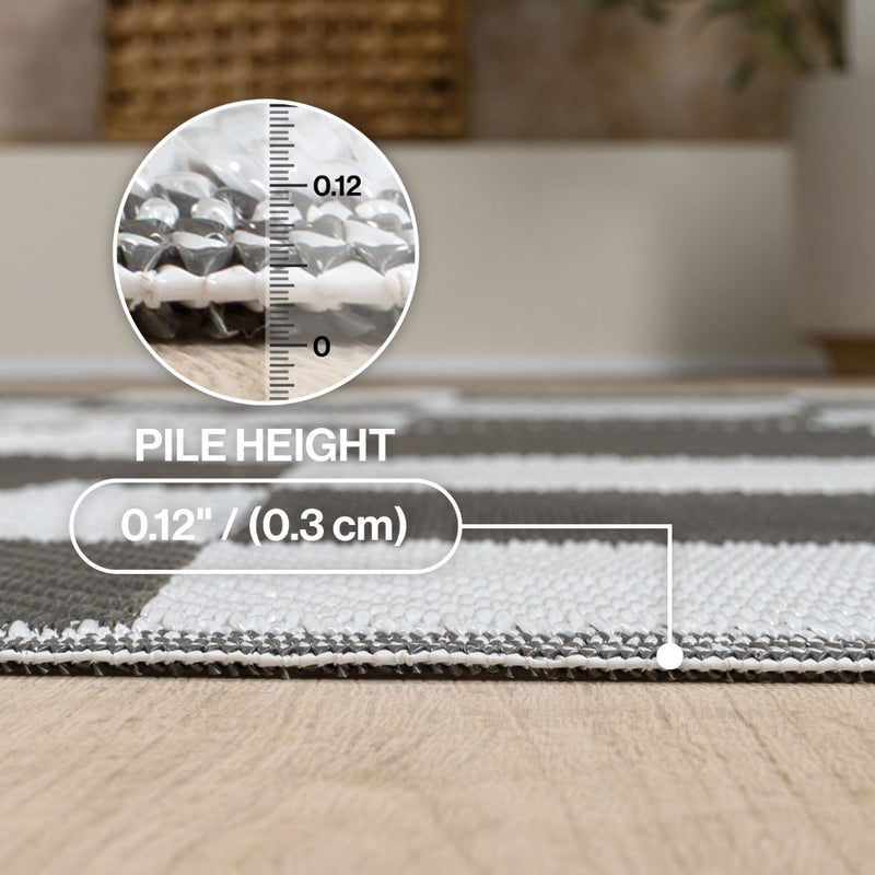 Bishop Geometric Checker Foldable Waterproof Reversible Plastic Straw Area Rug