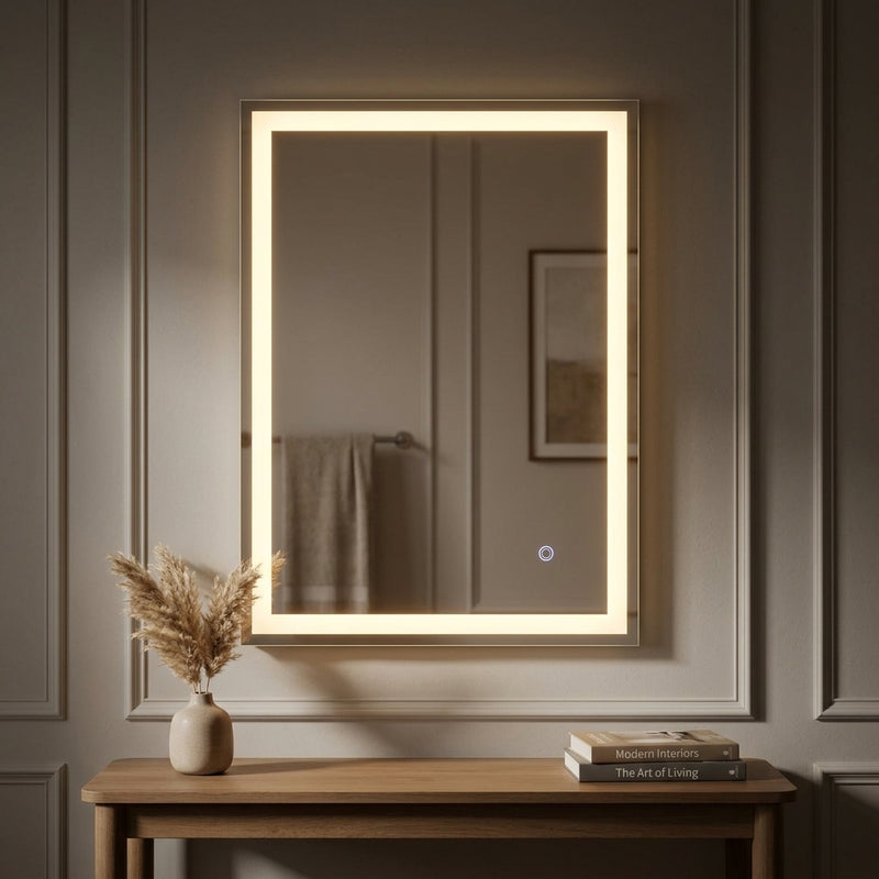 Pax Rectangular Frameless Anti-Fog Aluminum Front/Back-lit Tri-color LED Bathroom Vanity Mirror with Smart Touch Control White / 28" x 20" – AI-ON