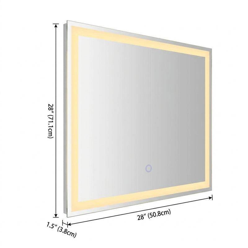 Pax Rectangular Frameless Anti-Fog Aluminum Front/Back-lit Tri-color LED Bathroom Vanity Mirror with Smart Touch Control White / 28" x 20" – DIM