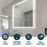 Pax Rectangular Frameless Anti-Fog Aluminum Front/Back-lit Tri-color LED Bathroom Vanity Mirror with Smart Touch Control White / 28" x 20" – ICONS