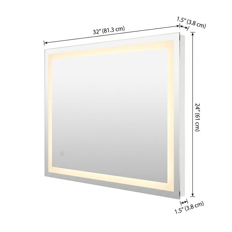 Pax Rectangular Frameless Anti-Fog Aluminum Front/Back-lit Tri-color LED Bathroom Vanity Mirror with Smart Touch Control White / 32" x 24" – DIM