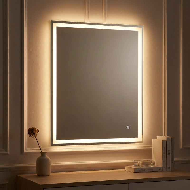 Pax Rectangular Frameless Anti-Fog Aluminum Front/Back-lit Tri-color LED Bathroom Vanity Mirror with Smart Touch Control White / 36" x 28" – AI-ON