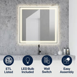 Pax Rectangular Frameless Anti-Fog Aluminum Front/Back-lit Tri-color LED Bathroom Vanity Mirror with Smart Touch Control White / 36" x 28" – ICONS