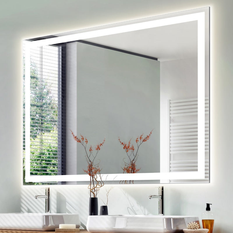 Pax Rectangular Frameless Anti-Fog Aluminum Front/Back-lit Tri-color LED Bathroom Vanity Mirror with Smart Touch Control - JONATHAN Y