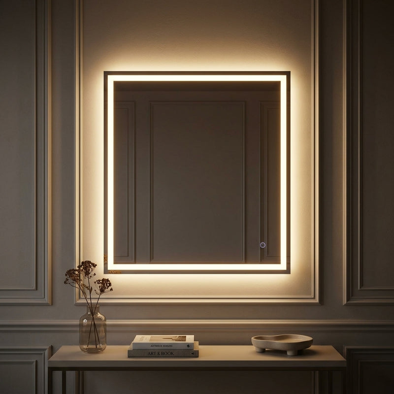 Pax Rectangular Frameless Anti-Fog Aluminum Front/Back-lit Tri-color LED Bathroom Vanity Mirror with Smart Touch Control White / 36" x 32" – AI-ON