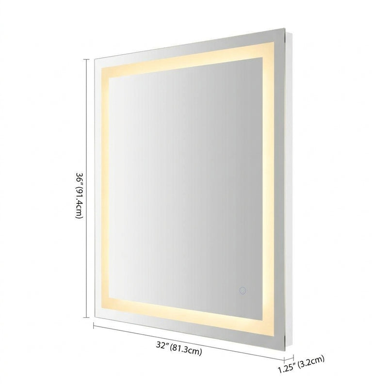 Pax Rectangular Frameless Anti-Fog Aluminum Front/Back-lit Tri-color LED Bathroom Vanity Mirror with Smart Touch Control White / 36" x 32" – DIM