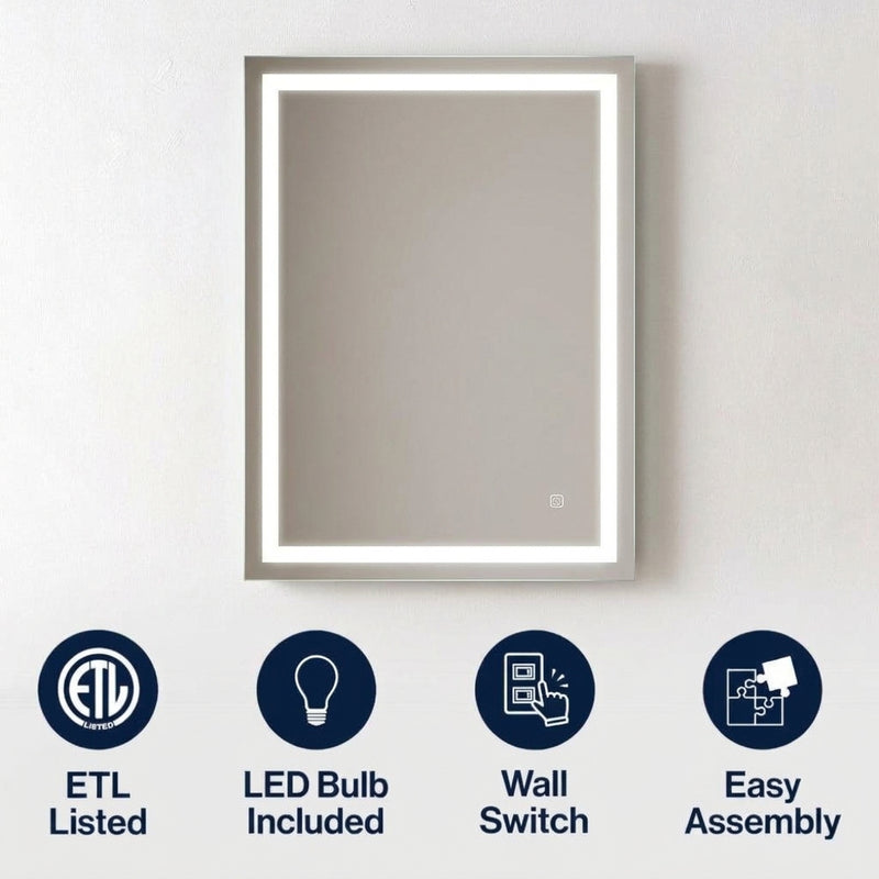 Pax Rectangular Frameless Anti-Fog Aluminum Front/Back-lit Tri-color LED Bathroom Vanity Mirror with Smart Touch Control White / 36" x 32" – ICONS