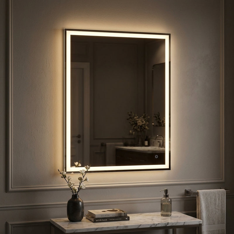 Pax Rectangular Frameless Anti-Fog Aluminum Front/Back-lit Tri-color LED Bathroom Vanity Mirror with Smart Touch Control White / 40" x 32" – AI-ON