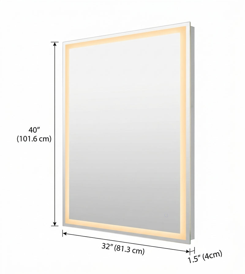 Pax Rectangular Frameless Anti-Fog Aluminum Front/Back-lit Tri-color LED Bathroom Vanity Mirror with Smart Touch Control White / 40" x 32" – DIM