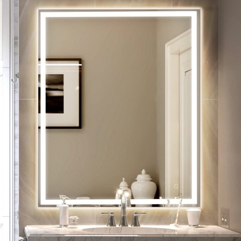 Pax Rectangular Frameless Anti-Fog Aluminum Front/Back-lit Tri-color LED Bathroom Vanity Mirror with Smart Touch Control - JONATHAN Y
