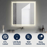 Pax Rectangular Frameless Anti-Fog Aluminum Front/Back-lit Tri-color LED Bathroom Vanity Mirror with Smart Touch Control White / 48" x 36" – ICONS