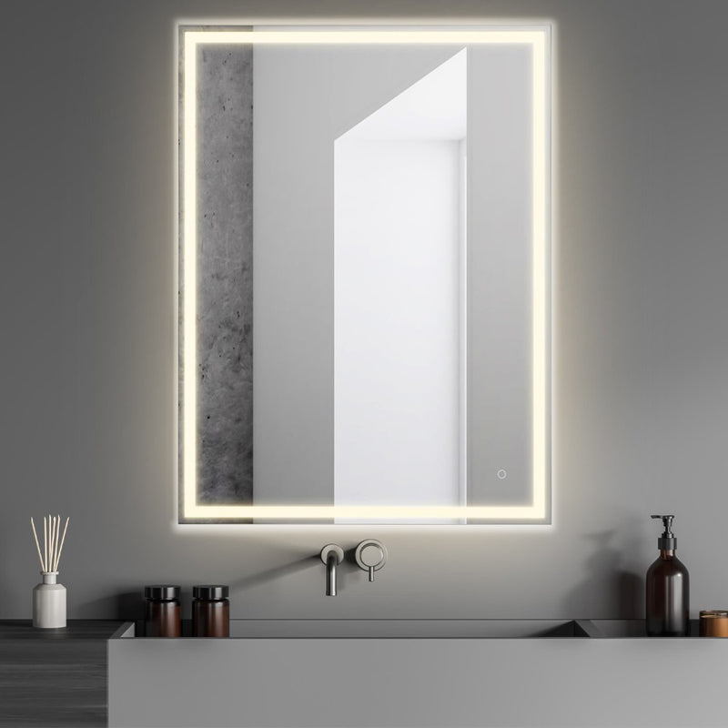 Pax Rectangular Frameless Anti-Fog Aluminum Front/Back-lit Tri-color LED Bathroom Vanity Mirror with Smart Touch Control