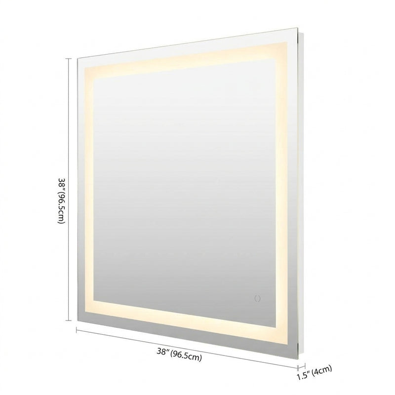 Pax Rectangular Frameless Anti-Fog Aluminum Front/Back-lit Tri-color LED Bathroom Vanity Mirror with Smart Touch Control White / 38" x 38" – DIM