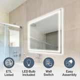 Pax Rectangular Frameless Anti-Fog Aluminum Front/Back-lit Tri-color LED Bathroom Vanity Mirror with Smart Touch Control White / 38" x 38" – ICONS