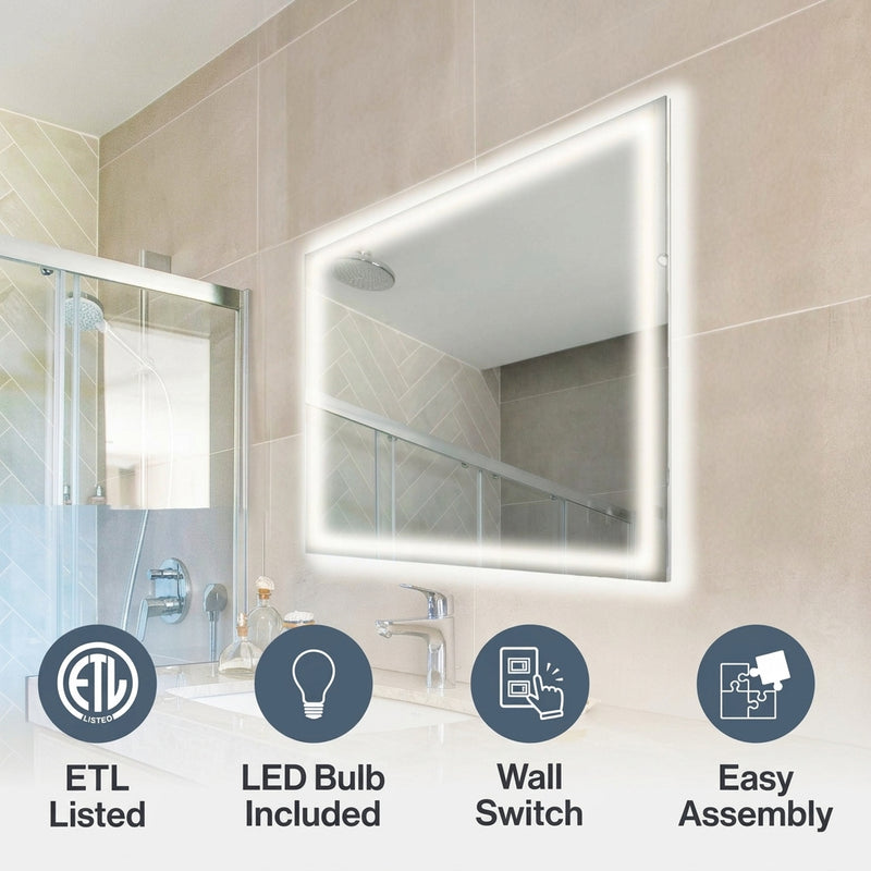 Pax Rectangular Frameless Anti-Fog Aluminum Front/Back-lit Tri-color LED Bathroom Vanity Mirror with Smart Touch Control White / 38" x 38" – ICONS