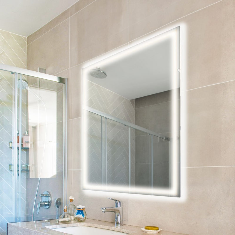 Pax Rectangular Frameless Anti-Fog Aluminum Front/Back-lit Tri-color LED Bathroom Vanity Mirror with Smart Touch Control