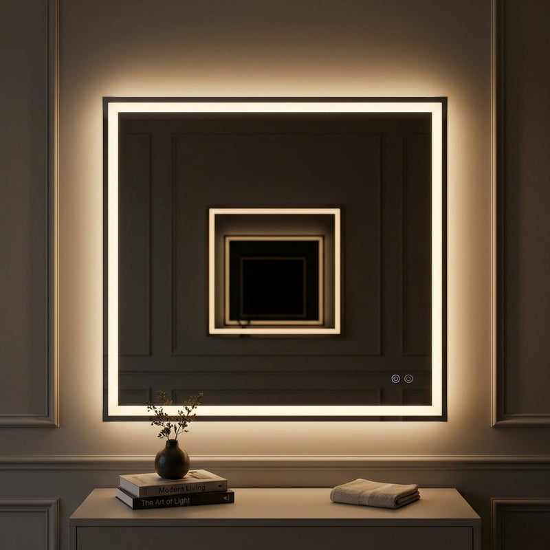Pax Rectangular Frameless Anti-Fog Aluminum Front/Back-lit Tri-color LED Bathroom Vanity Mirror with Smart Touch Control White / 36" x 40" – AI-ON