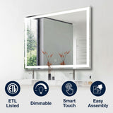 Pax Rectangular Frameless Anti-Fog Aluminum Front/Back-lit Tri-color LED Bathroom Vanity Mirror with Smart Touch Control White / 36" x 40" – ICONS