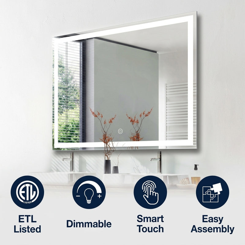 Pax Rectangular Frameless Anti-Fog Aluminum Front/Back-lit Tri-color LED Bathroom Vanity Mirror with Smart Touch Control White / 36" x 40" – ICONS