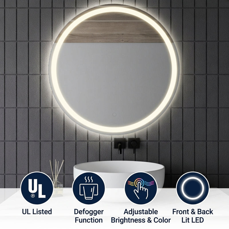 Dane 27 Round Frameless Anti-Fog Aluminum Front/Back-lit Tri-color LED Bathroom Vanity Mirror with Smart Touch Control White / 27" – ICONS