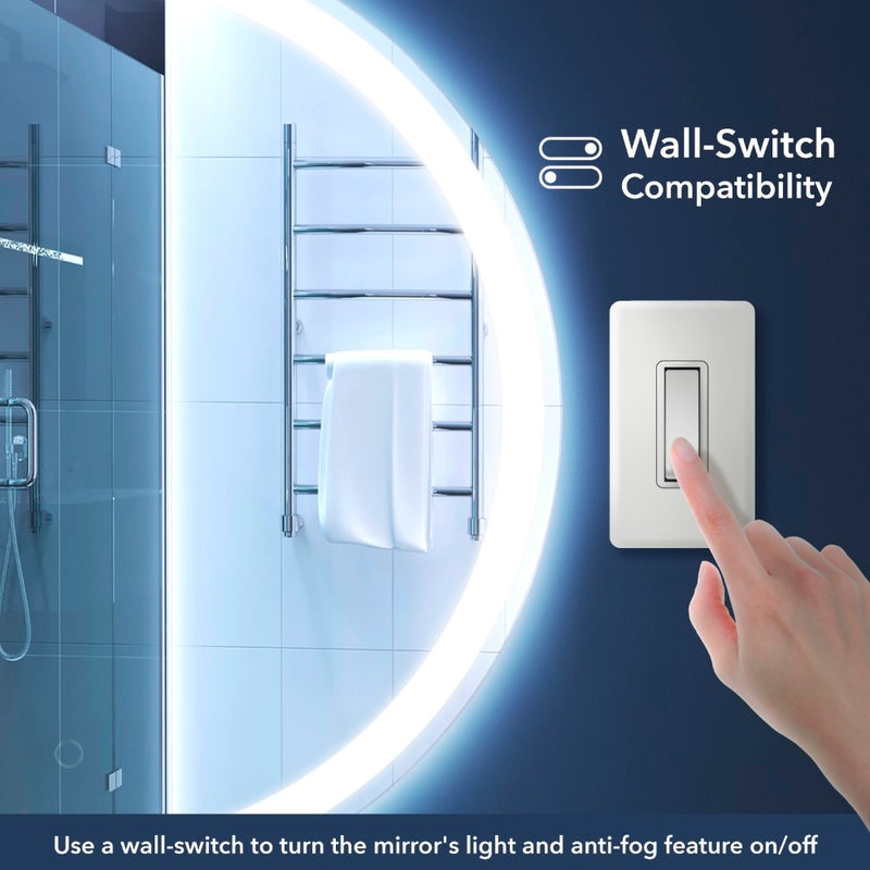 Dane 27 Round Frameless Anti-Fog Aluminum Front/Back-lit Tri-color LED Bathroom Vanity Mirror with Smart Touch Control - JONATHAN Y