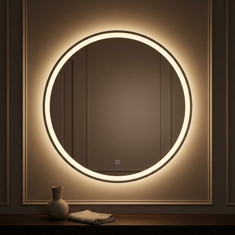 Dane 27 Round Frameless Anti-Fog Aluminum Front/Back-lit Tri-color LED Bathroom Vanity Mirror with Smart Touch Control White / 32" – AI-ON