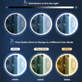 Dane 27 Round Frameless Anti-Fog Aluminum Front/Back-lit Tri-color LED Bathroom Vanity Mirror with Smart Touch Control - JONATHAN Y