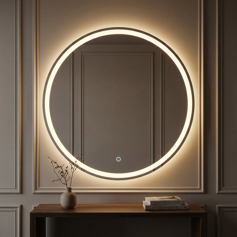 Dane 27 Round Frameless Anti-Fog Aluminum Front/Back-lit Tri-color LED Bathroom Vanity Mirror with Smart Touch Control White / 36" – AI-ON