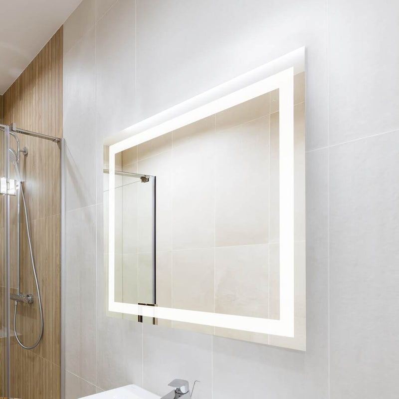 Remy Rectangular Frameless Anti-Fog Aluminum Front-lit Tri-color LED Bathroom Vanity Mirror with Smart Touch Control - JONATHAN Y